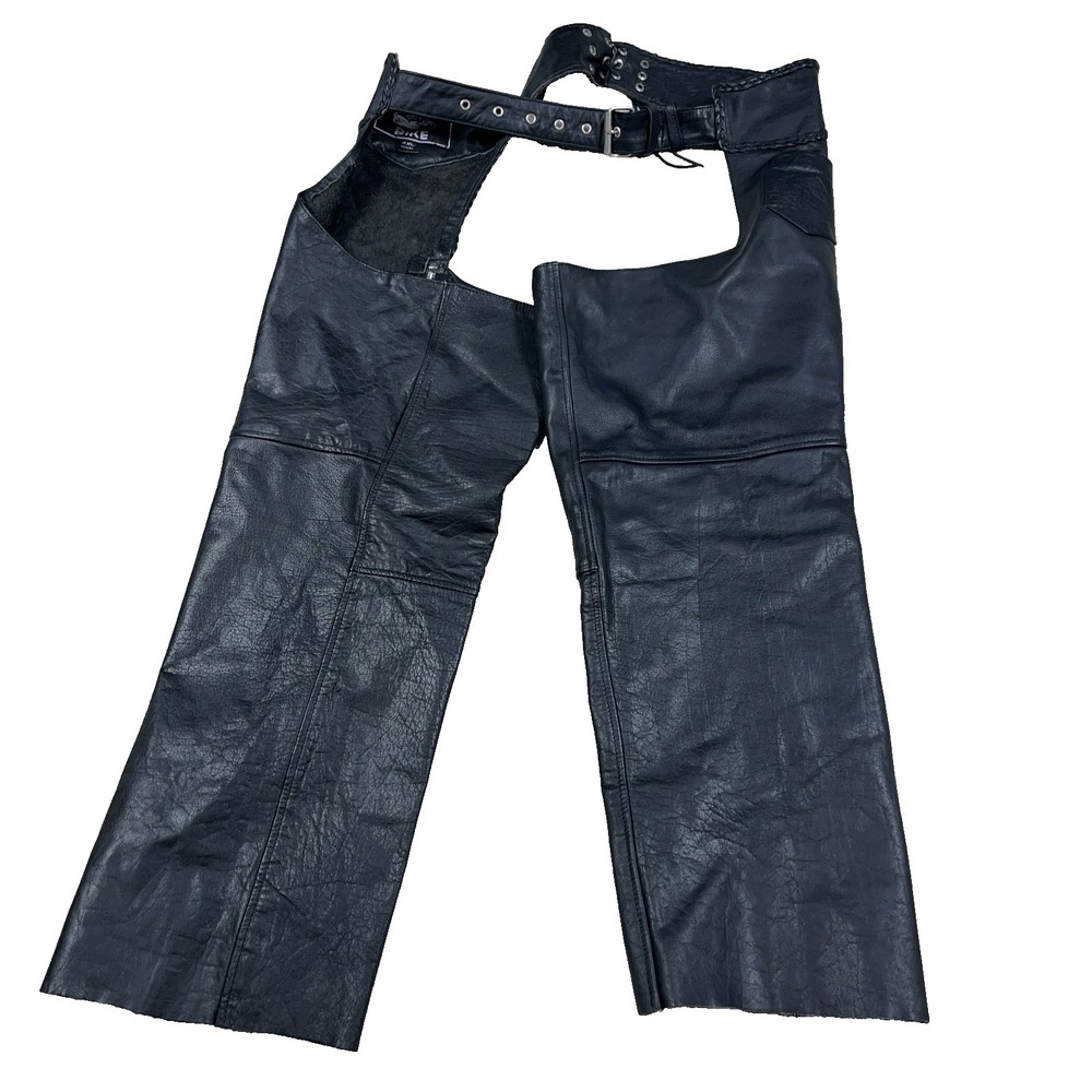 Silver Bike Leather Chaps Mens XXL 2XL Black Motorcycle Riding Biker Side Zip